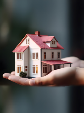 A person holding a miniature model of a house in their hands